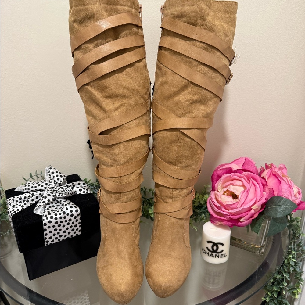 Tan Suede Knee-High Boots - Picture 2 of 3
